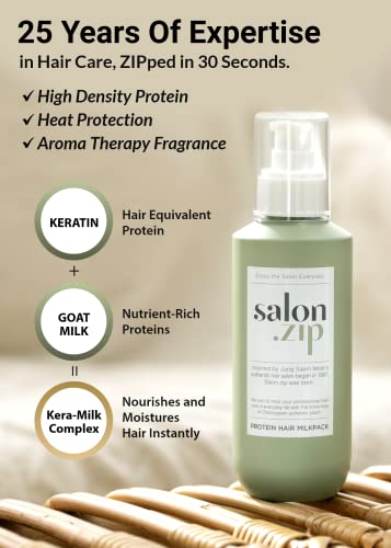 JUNG SAEM MOOL OFFICIAL Salon.ZIP Protein Hair Milk Pack, 6.8 fl oz (200 ml) | Korean Beauty | Hair Treatment | Hair Milk | Hair Protein | Hair Essence | Hair Cream | Hair Care for Damaged Hair