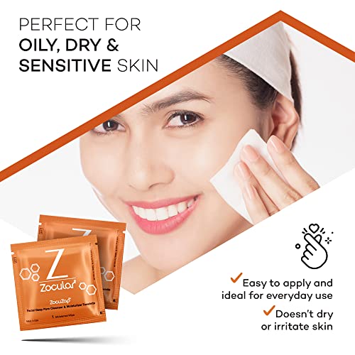 Zocular ZocuZap Facial Wipes - Moisturizing Acne Wipes for Women and Men - For Breakouts, Sensitive Skin and Oily Skin - 15 Ct