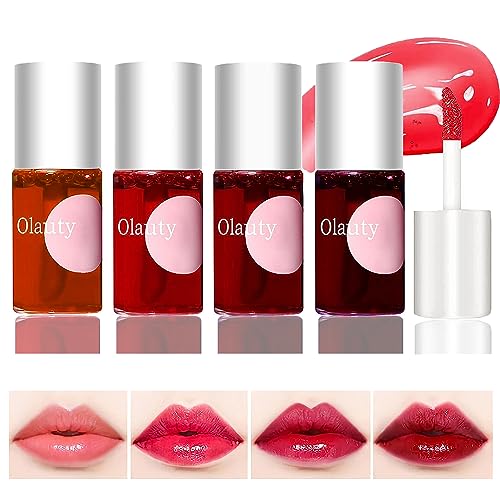 4 Color Lip Tint Stain Mini Liquid Lipstick, Moisturizing Lip Gloss Natural Tinta Para Labios Multi-Use Lip and Cheek Tint, High Pigment, Non-Stick Cup, Lightweight, Long-Lasting, Vivid Color
