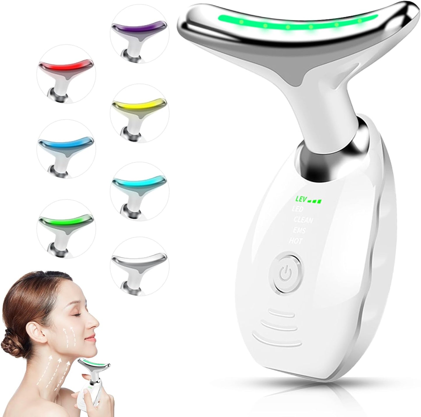 Bestechy Professional Face Lift Device, Face Neck Massager for Skin Tightening, Multifunctional Facial Massager with 7 Colors, 2024 New Portable Face Neck Lift Device with Non-Slip Design (White)