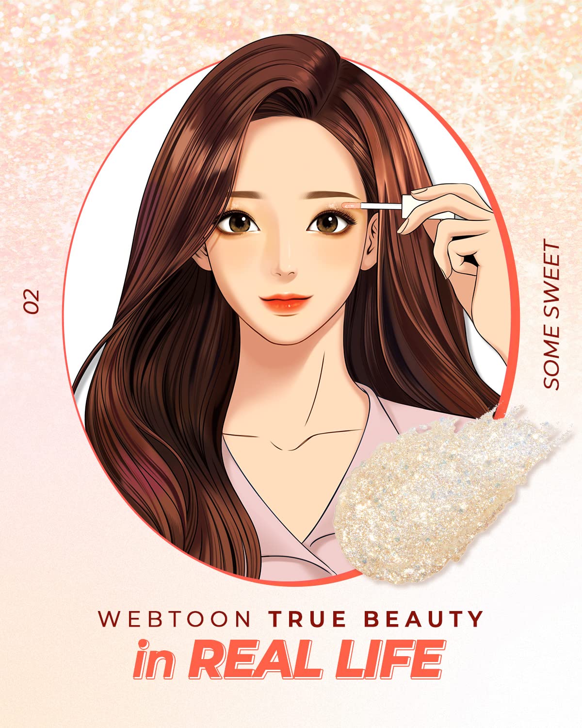 AMTS Webtoon True Beauty - 02 Some Sweet Glitter | Liquid Pink Gold Chunky Glitter Eyeshadow | Highlighter, K-Drama Korean Makeup, Highly Pigmented, Long Lasting Shimmer (Some Sweet)